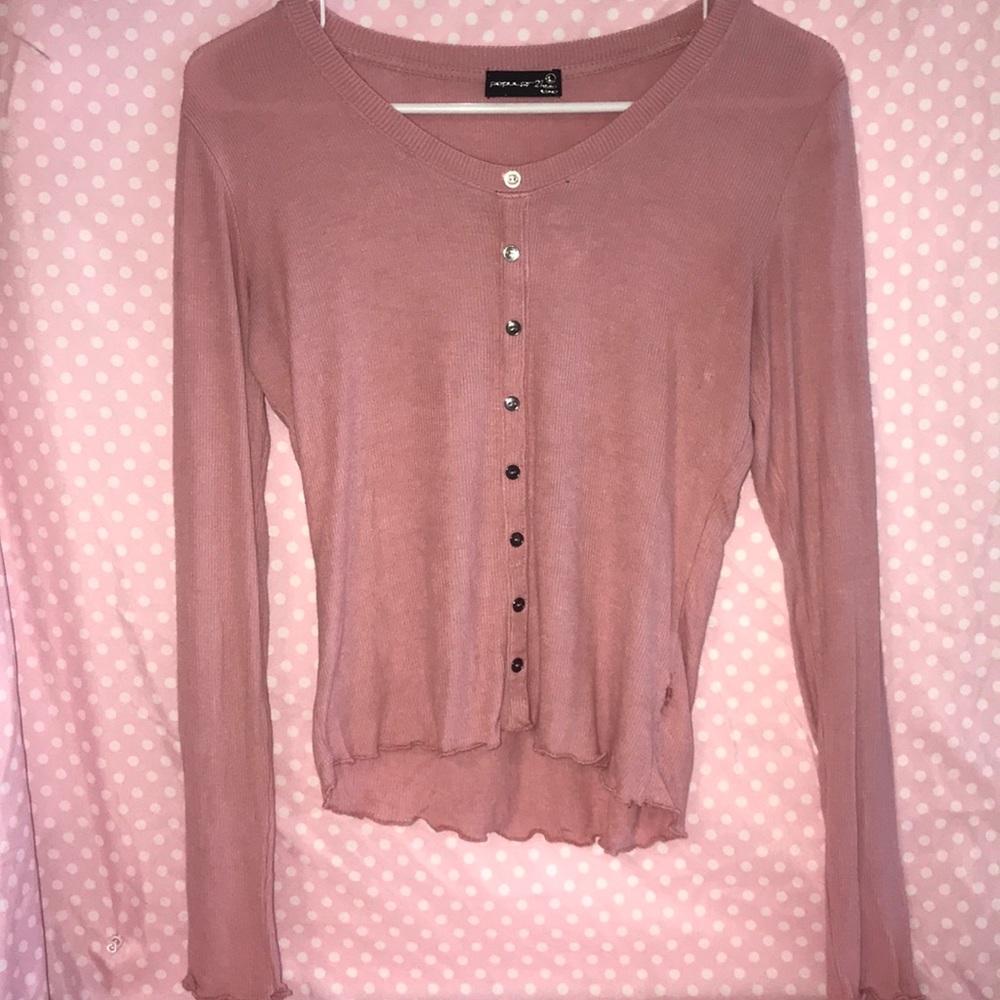 Pink ribbed button up